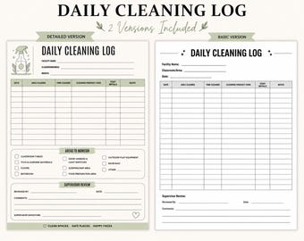 Daily Cleaning Log for Daycare | Childcare Cleaning Checklist | Preschool Cleaning Record | Printable PDF | Instant Download