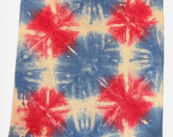 Patriotic Tie Dye Bandana, Small, Red White Blue Folded Star Pattern, Pet and Dog Bandana, July 4th