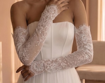 Guantes de novia sin dedos de encaje, mangas sin dedos de encaje, mangas de encaje para vestido de novia, guantes de novia, guantes de novia transparentes