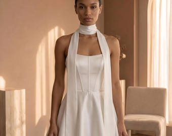 Witte satijnen sjaal, bruidssjaal, lange satijnen omslagdoek, trouwsjaal, elegante satijnen stropdasaccessoire voor de bruid, trouwaccessoire