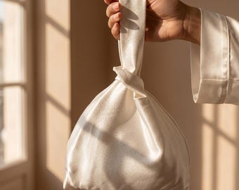 White Satin Bag, Satin Knot Bag, Bridal Knot Purse, Wedding Clutch Bag, Bridesmaid Purse, Japanese Knot Bag,Bridal Handbag,Wedding accessory