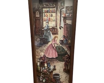 Cuadro decorativo de pared estilo casa de campo colonial en 3D de C.H. Allard, de la década de 1960.