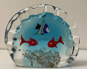 Escultura de pez de cristal de Murano vintage para acuario, decoración costera italiana.