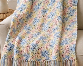 Manta de bebé vintage hecha a mano a crochet, estilo afgano pastel, estilo cottagecore, estilo grannycore.