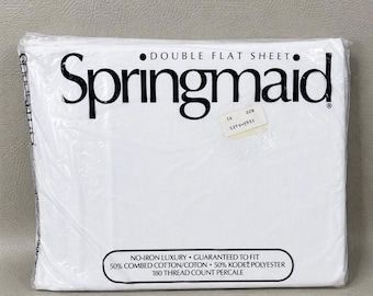 Sábana plana doble vintage Springmaid blanca percal NOS USA tamaño matrimonial