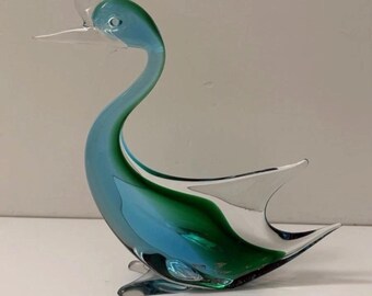 Escultura de cisne de cristal artístico Murano Sommerso, rara, azul verdoso, decoración italiana