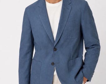 Marynarka sportowa Vintage Riviera Ultrasuede 44R w kolorze łupkowo-niebieskim, wyprodukowana w USA w latach 80. XX wieku