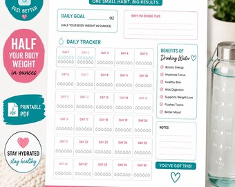 30 Day Water Challenge Tracker | Hydration Habit Planner (Digital Download)