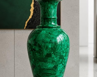 Natural Malachite Stone Flower Vase | Luxury Green Gemstone Vase