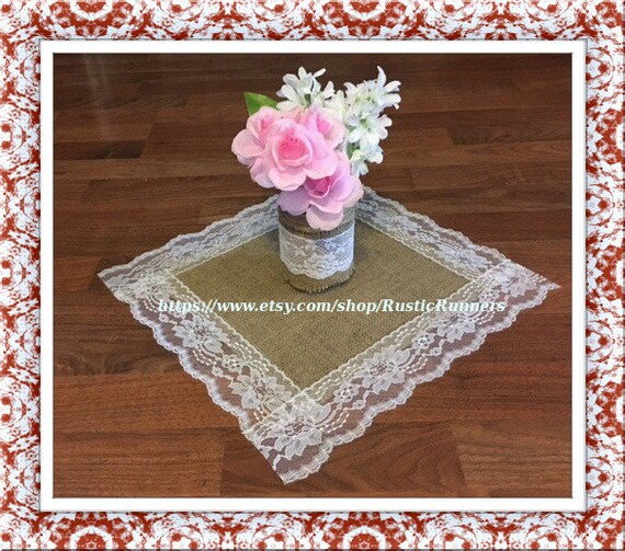 Rustic Charm Wedding Centerpiece Burlap Square Overlays White Etsy