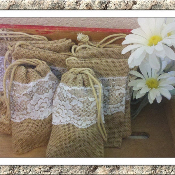 CLEARANCE SALE NOW  - 35 Wedding and Shower Burlap and Lace Favor Bags Rustic Wedding Barn Wedding