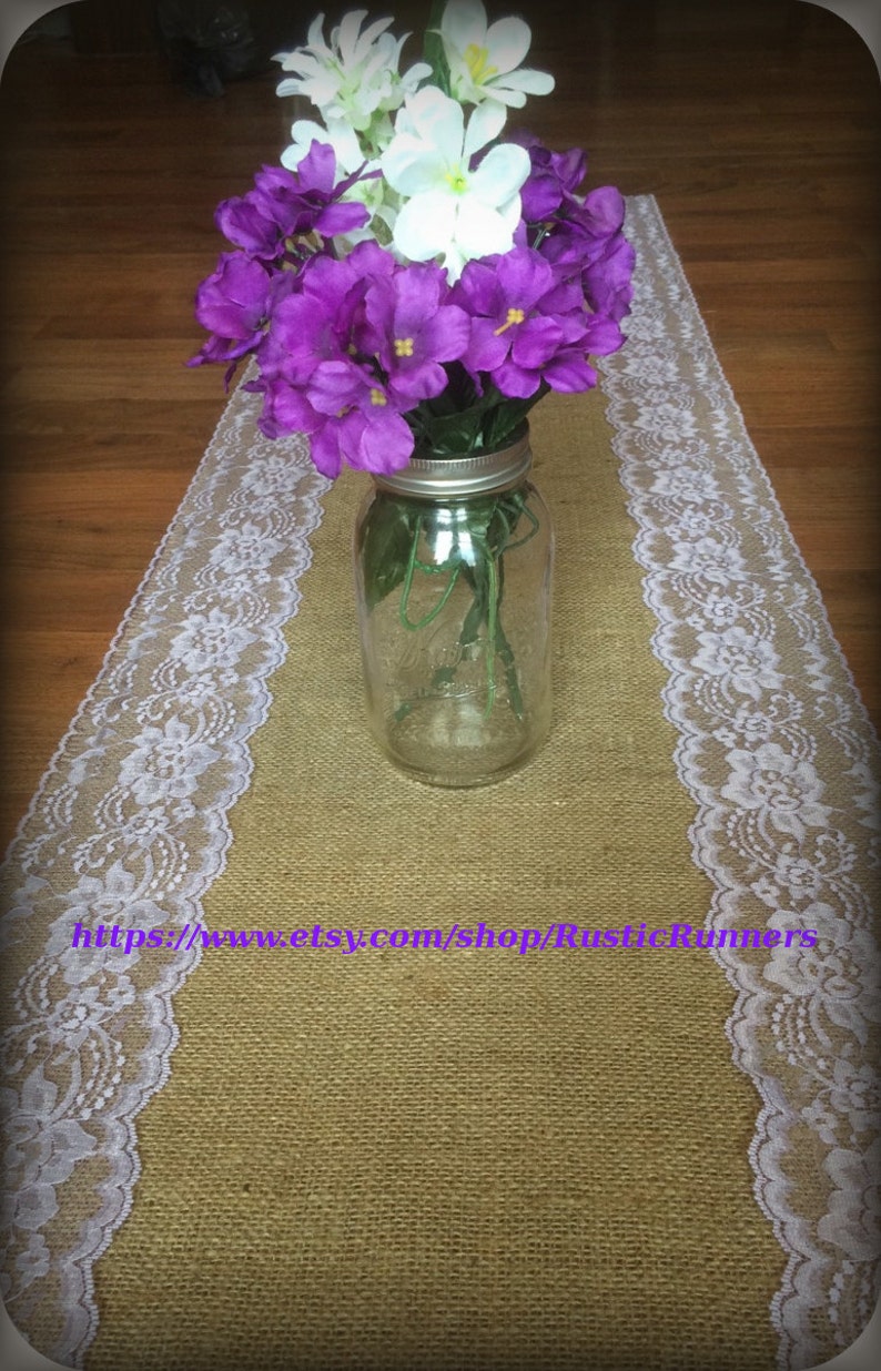 Wedding Burlap Lace Table Runner Orchid Lavender Lace For Etsy
