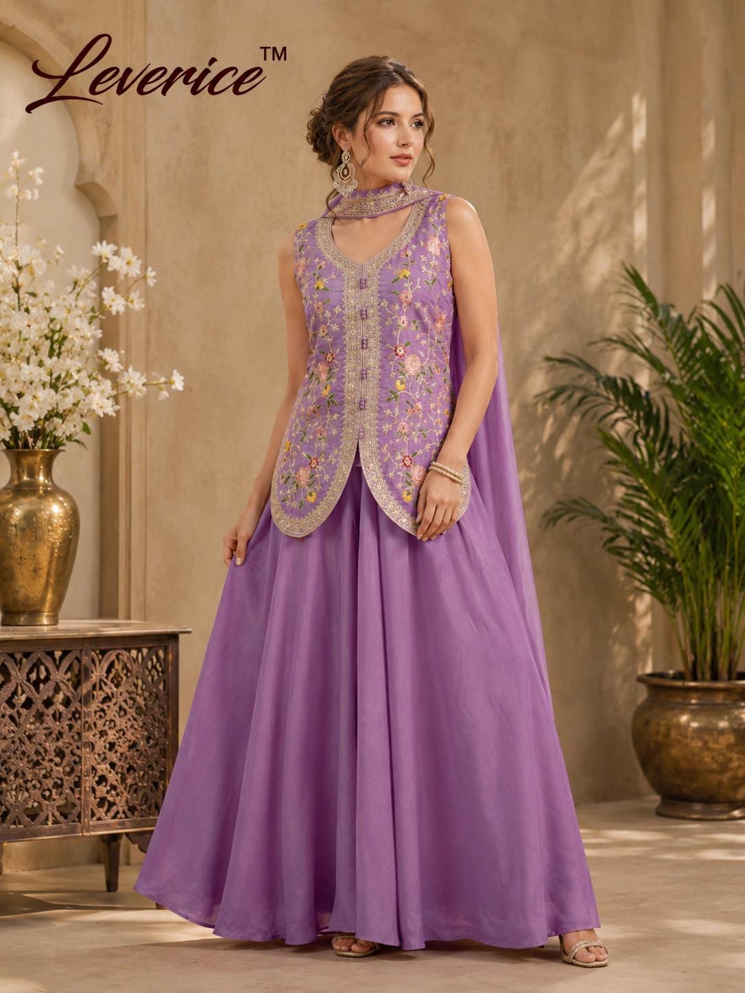 Lavender Silk Sharara Suit, Embroidered Peplum Kurta, Chanderi Dupatta, Wedding Wear