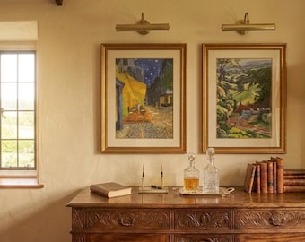 vintage Vincent Van Gogh Claude Monet encadré Art Litho Terrasse de café Parc Monceau cadre en bois doré lourd