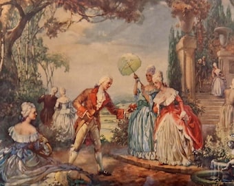 Reproduction encadrée à grande échelle Lajos Louis Jambor, rococo français, garden-party, années 30