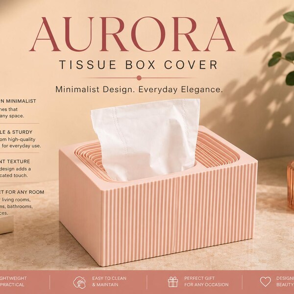 Modern Ribbed Tissue Box Cover – Minimalist PLA Plastic Holder, Home Decor Organizer