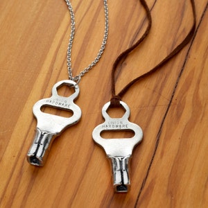 Old Time Roller Skate Key in Pewter Necklace with Stainless Steel Chain or Leather Strap.nostalgic REUNIONS