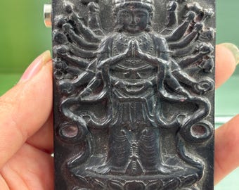 Meteorite Carved Thousand Arm Guanyin Amulet Pendant Protective Charm Collectible Ornament Random shipment