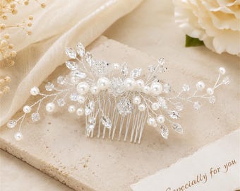 Peineta nupcial con diseño de enredadera, adorno para el cabello con perlas doradas y cristales, tocado de boda para la novia, accesorio para el cabello de inspiración vintage.