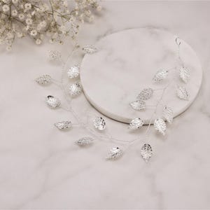Brudbladshårranka, Guld- och silverhårsmycke för bröllop, Boho-håraccessoar för brud, Elegant hårgirlang för bröllop - Proms Silver