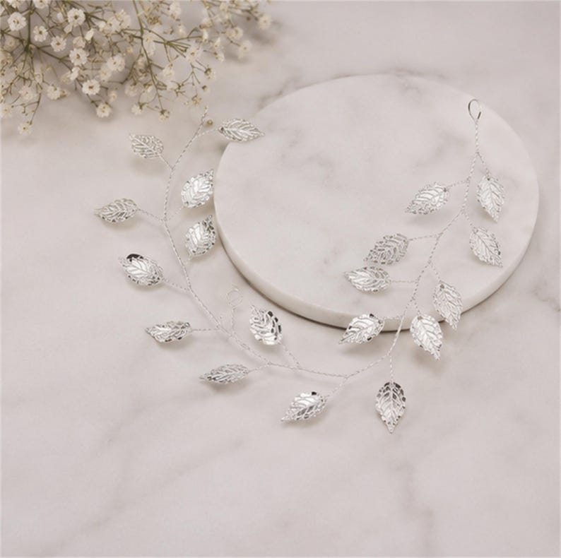 Brudbladshårranka, Guld- och silverhårsmycke för bröllop, Boho-håraccessoar för brud, Elegant hårgirlang för bröllop - Proms Silver