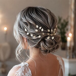 Brudbladshårranka, Guld- och silverhårsmycke för bröllop, Boho-håraccessoar för brud, Elegant hårgirlang för bröllop - Proms bild 3