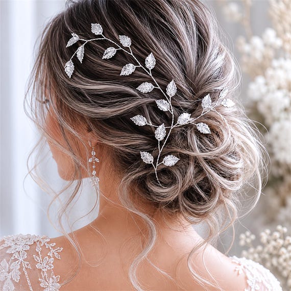 Bridal Leaf Hair Vine, Gold & Silver Wedding Hairpiece, Boho Bride Hair Accessory, Elegant Hair Garland for Weddings - Proms