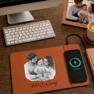 Custom Photo Sketch Charging Pad, Custom Wireless Charger Pad For Husband Dad, Office Husband Desk DecorPersonalized Fathers Day Gift