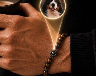 Personalized Photo Projection Bracelet for Men,Custom Bracelet with Photo Picture Inside,Beaded Photo Bracelet,Anniversary Birthday Gift