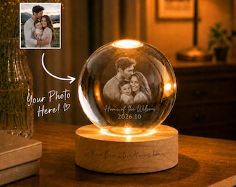 Custom Photo Crystal Ball LED Night Light,Personalized Family Gift,Custom Family Portrait Night Light,Engraved Keepsake,Anniversary Gift