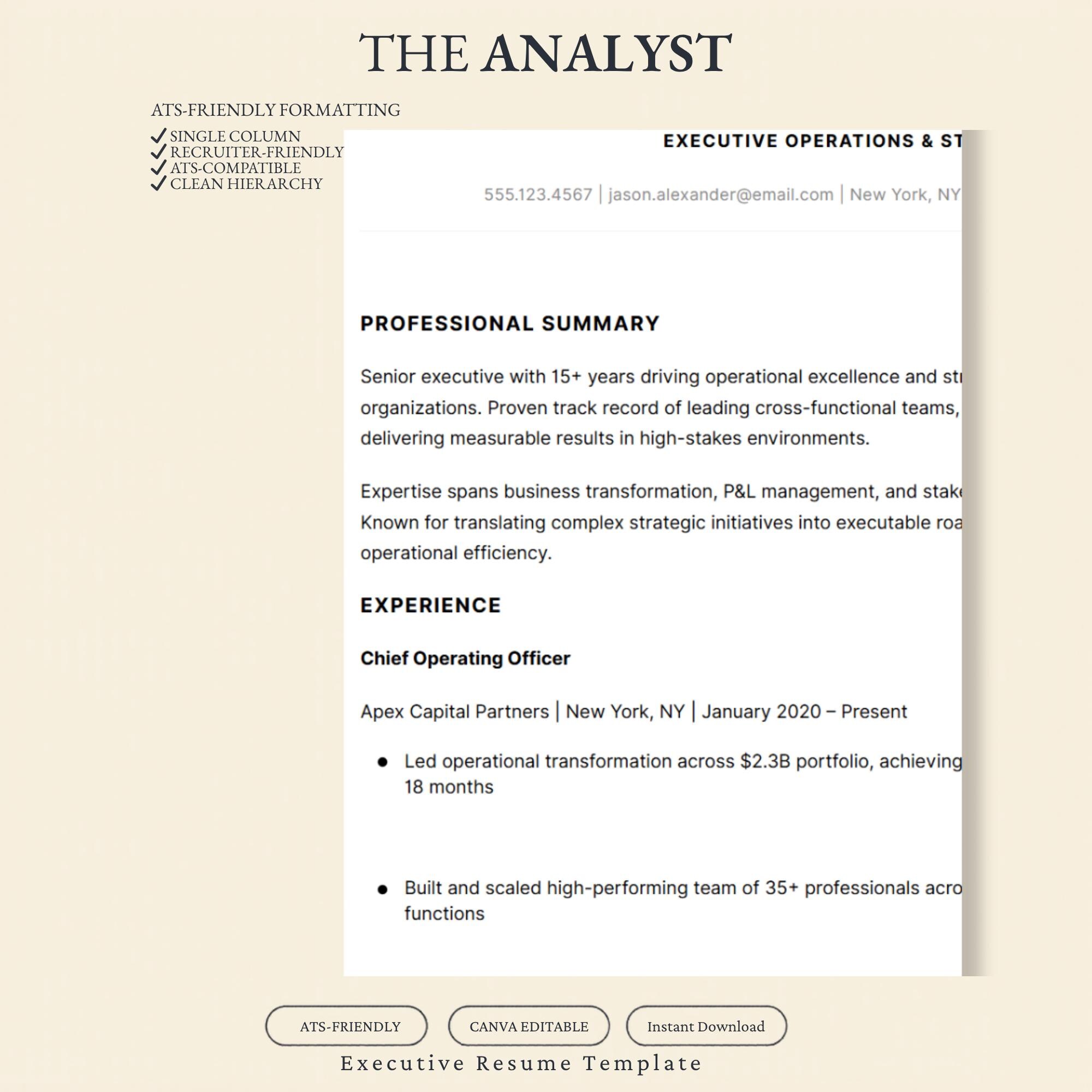 Executive Resume Template | Ats-friendly, Canva Editable Professional ...