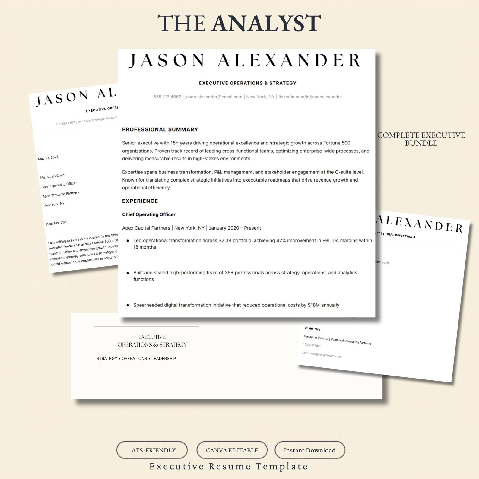 Executive Resume Template | Ats-friendly, Canva Editable Professional ...