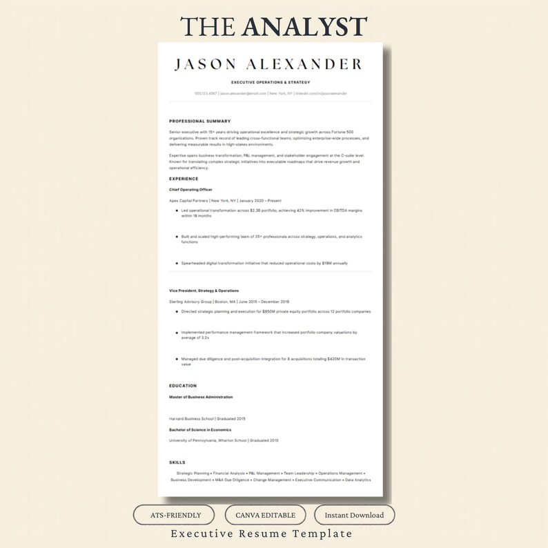 Executive Resume Template | Ats-friendly, Canva Editable Professional ...