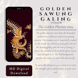 Goldern Sawunggaling the Phoenix of Java Batik Phone Wallpaper - Luxury Indonesian Heritage Art