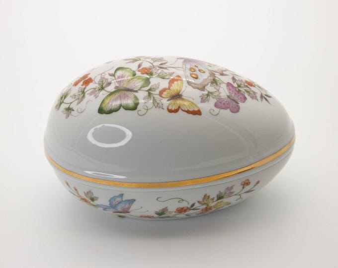 Vintage 1974 Avon Butterfly Fantasy Porcelain Egg Trinket Box 22k Gold Trim