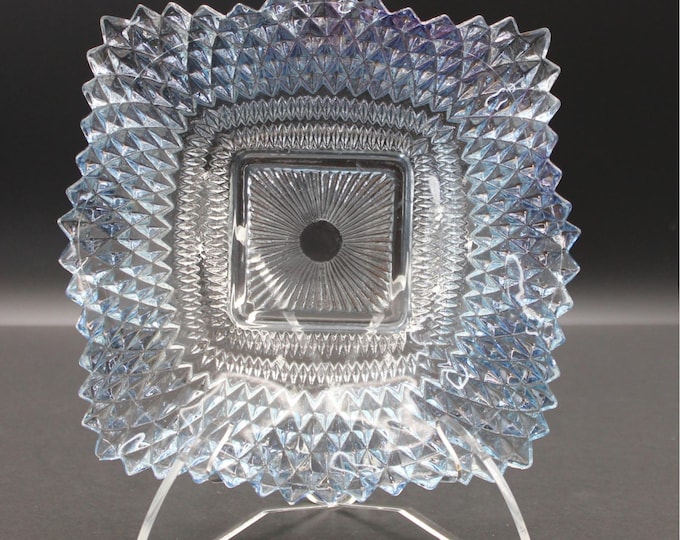 Vintage Indiana Glass Company Blue Square Candy Dish