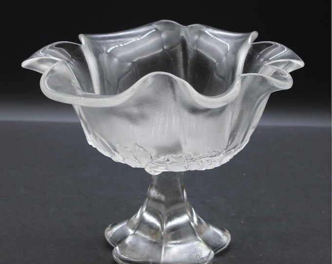 Vintage Mikasa Bianca Crystal Pedestal Bowl Ruffled Frosted Floral Compote 1989