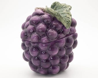 Vintage Certified International Purple Grape Cluster Lidded Canister