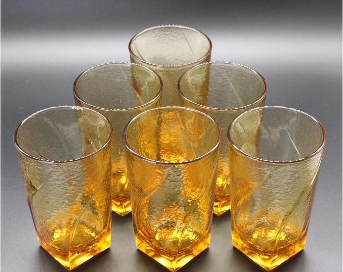 Vintage Set of Six Amber Hazel Atlas Glass Company Drinking Glasses