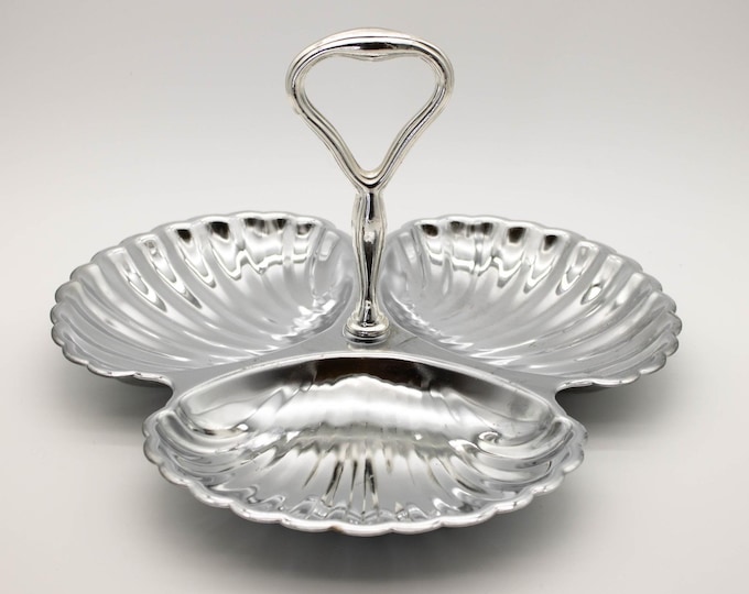 Vintage Shelton Ware Chrome 3-Compartment Clam Shell Serving Tray MCM Handled