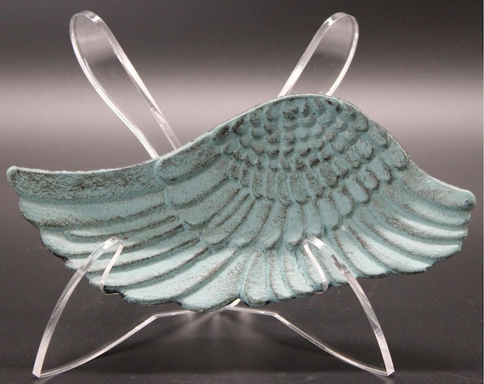 Cast Iron Blue Patina Finish Wing Trinket Dish for Holding Jewelry Keys Coins