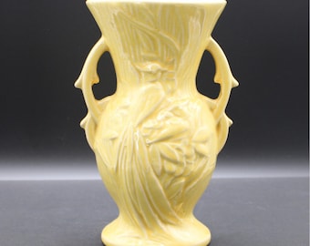 Vintage 1948 McCoy Pottery Bird of Paradise Yellow Double Handled Vase 8" MCM