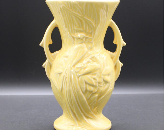 Vintage 1948 McCoy Pottery Bird of Paradise Yellow Double Handled Vase 8" MCM