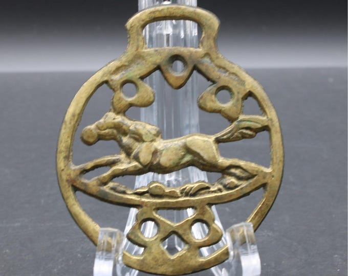 Antique Horse Brass Galloping Rocking Horse Martingale Medallion Equestrian