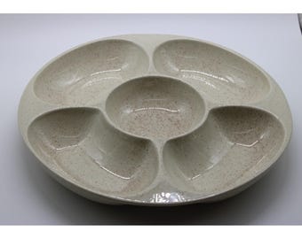 VINTAGE Speckled Red Wing Pottery Relish Tray Serving Dish
