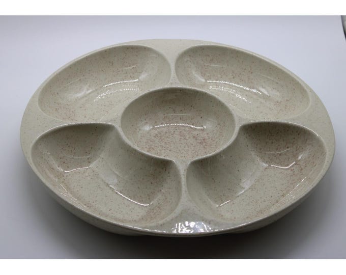 VINTAGE Speckled Red Wing Pottery Relish Tray Serving Dish