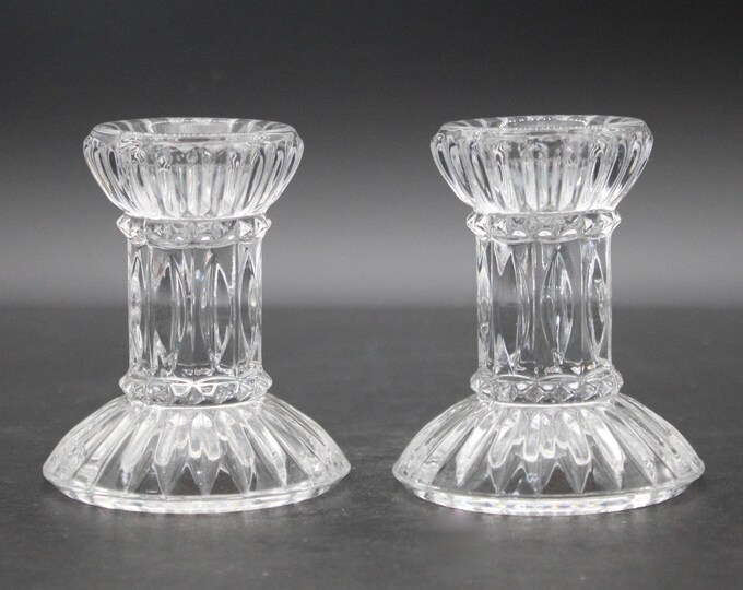 Vintage Mikasa Jubilation Fluted Crystal Candle Holders Pair 3" Taper Holder