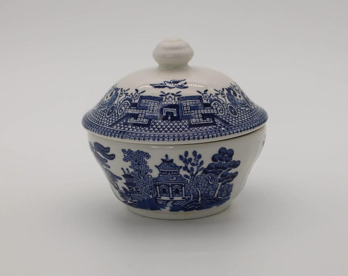 Vintage Churchill Blue Willow Covered Sugar Bowl Made In England Jewelry Dish