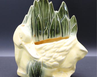 Vintage McCoy Pottery Duck in Reeds Planter Yellow Green 1940s Art Pottery