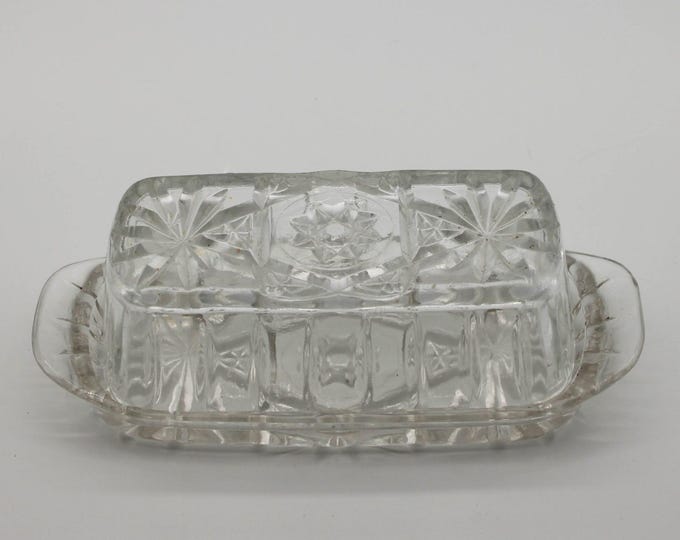 Vintage Anchor Hocking Early American Prescut Star of David Glass Butter Dish